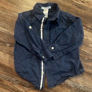 Janie and Jack Navy Button-Up Shirt with White Stripes